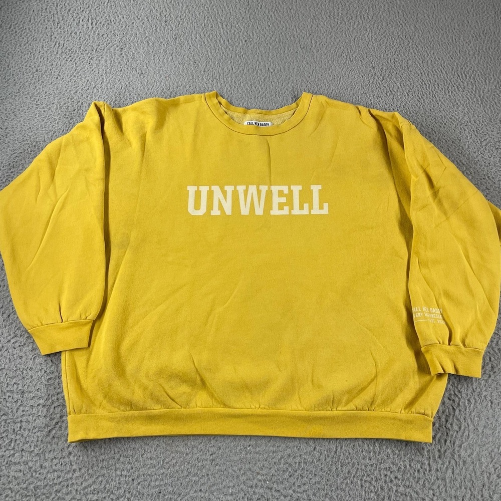 Call Her Daddy Sweatshirt Women XL Yellow Crewneck Long Sleeve Unwell Podcast